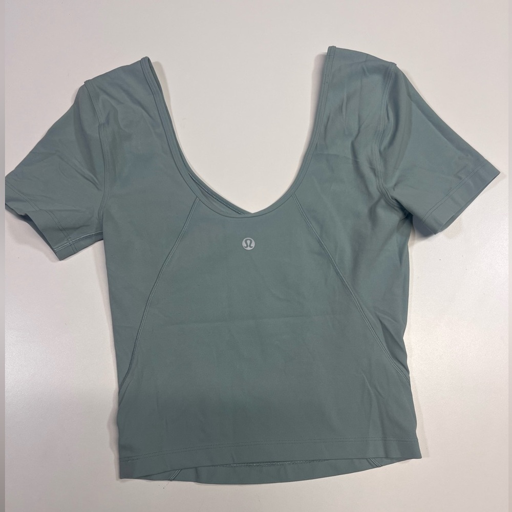 Lululemon Align Shirt Crop Top Low Neck Tee Olive Green Nulu Women's Size 2